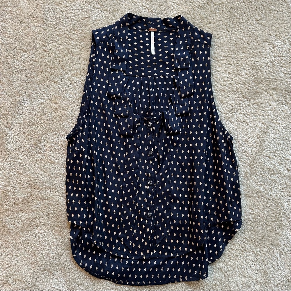 Free People Navy Blue Pattern Blouse